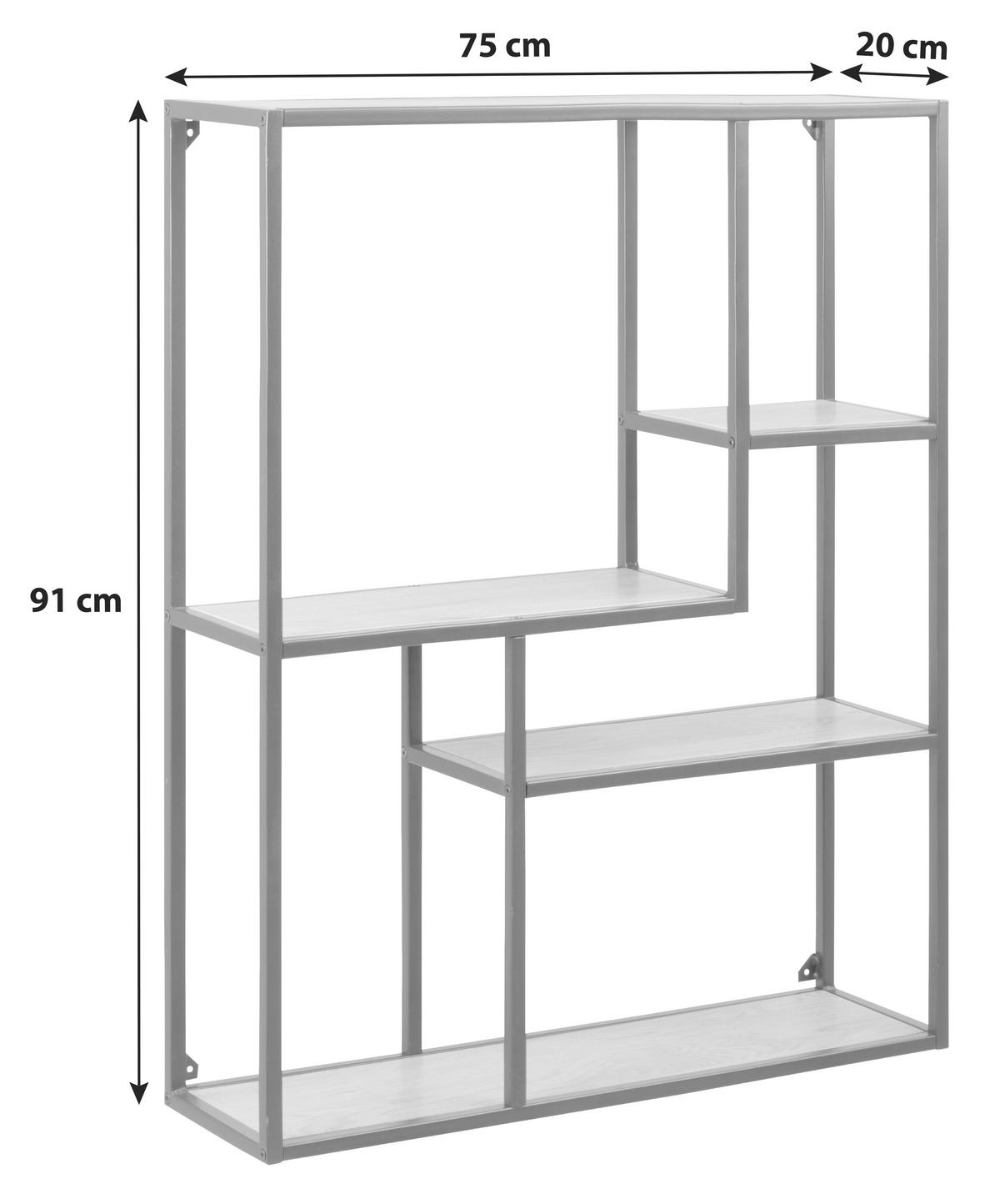 ZIDNA POLICA - boja hrasta/crna, Trendi, metal/pločasti materijal (75/91/20cm) - Carryhome