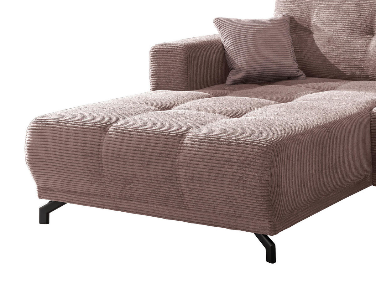 ECKSOFA in Cord Rosa  - Schwarz/Rosa, Modern, Holz/Textil (177/246cm) - MID.YOU