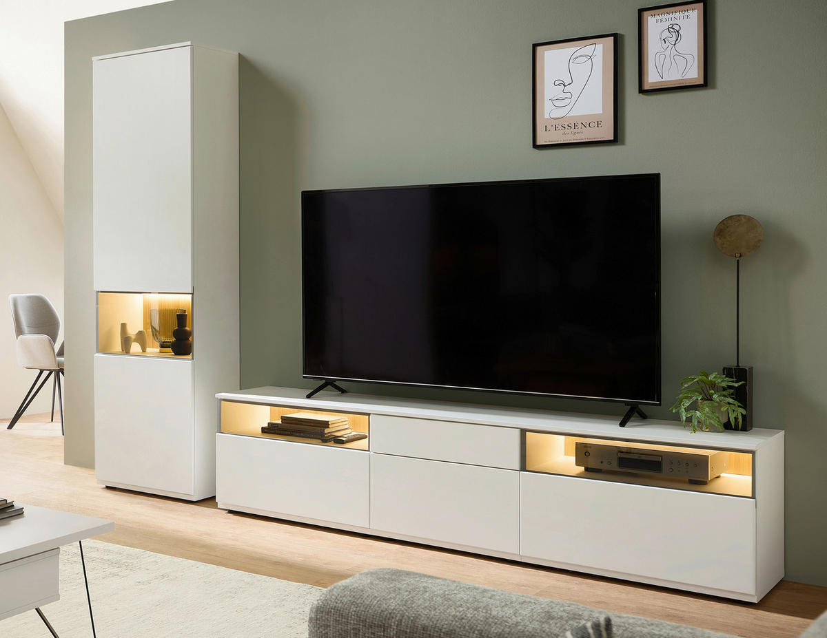 WOHNWAND  in Weiß  285/215/45 cm  - Schwarz/Weiß, KONVENTIONELL, Glas/Holzwerkstoff (285/215/45cm) - Venda