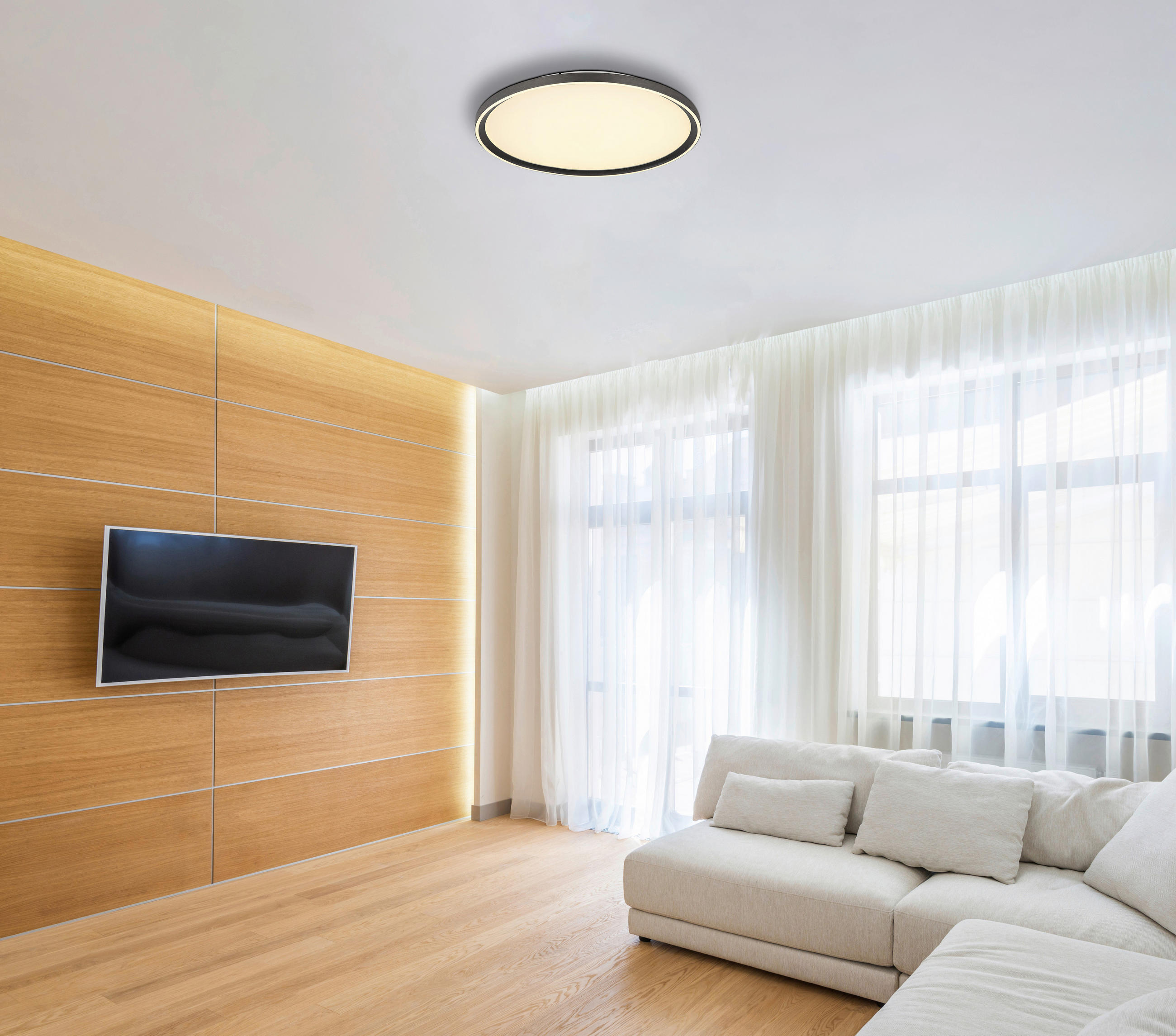 PLAFONIERĂ CU LED - opal, Basics, plastic/metal (50/5,5cm) - Globo