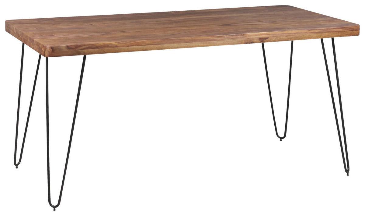 ESSTISCH Sheesham massiv rechteckig Sheeshamfarben  - Sheeshamfarben/Schwarz, Design, Holz/Metall (160/80/76cm) - MID.YOU