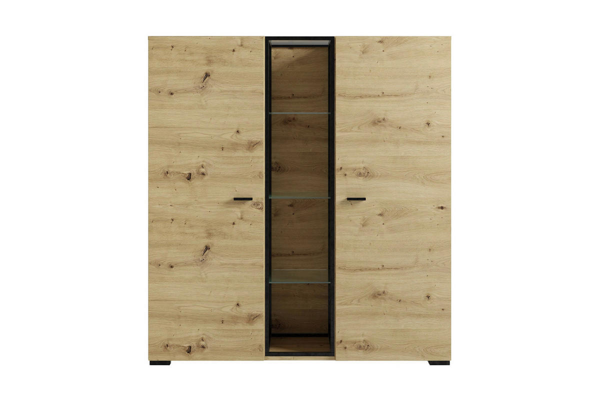 HIGHBOARD FRAME, 120/130,5/38 cm,  - Schwarz/Eiche Artisan, MODERN, Glas/Holzwerkstoff (120/130,5/38cm) - MID.YOU