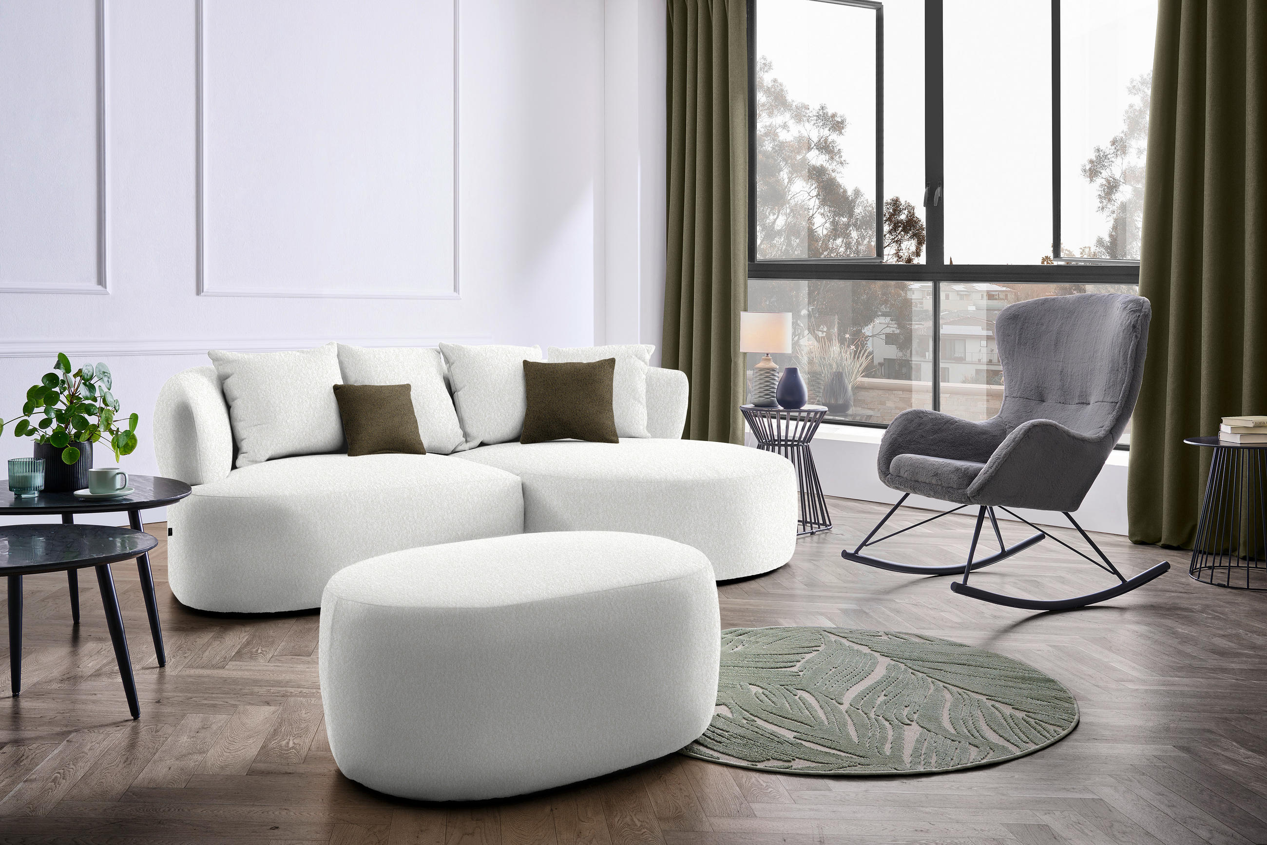 ECKSOFA in Bouclé Sandfarben  235/166 cm  - Sandfarben/Schwarz, MODERN, Kunststoff/Textil (235/166cm) - Hom`in