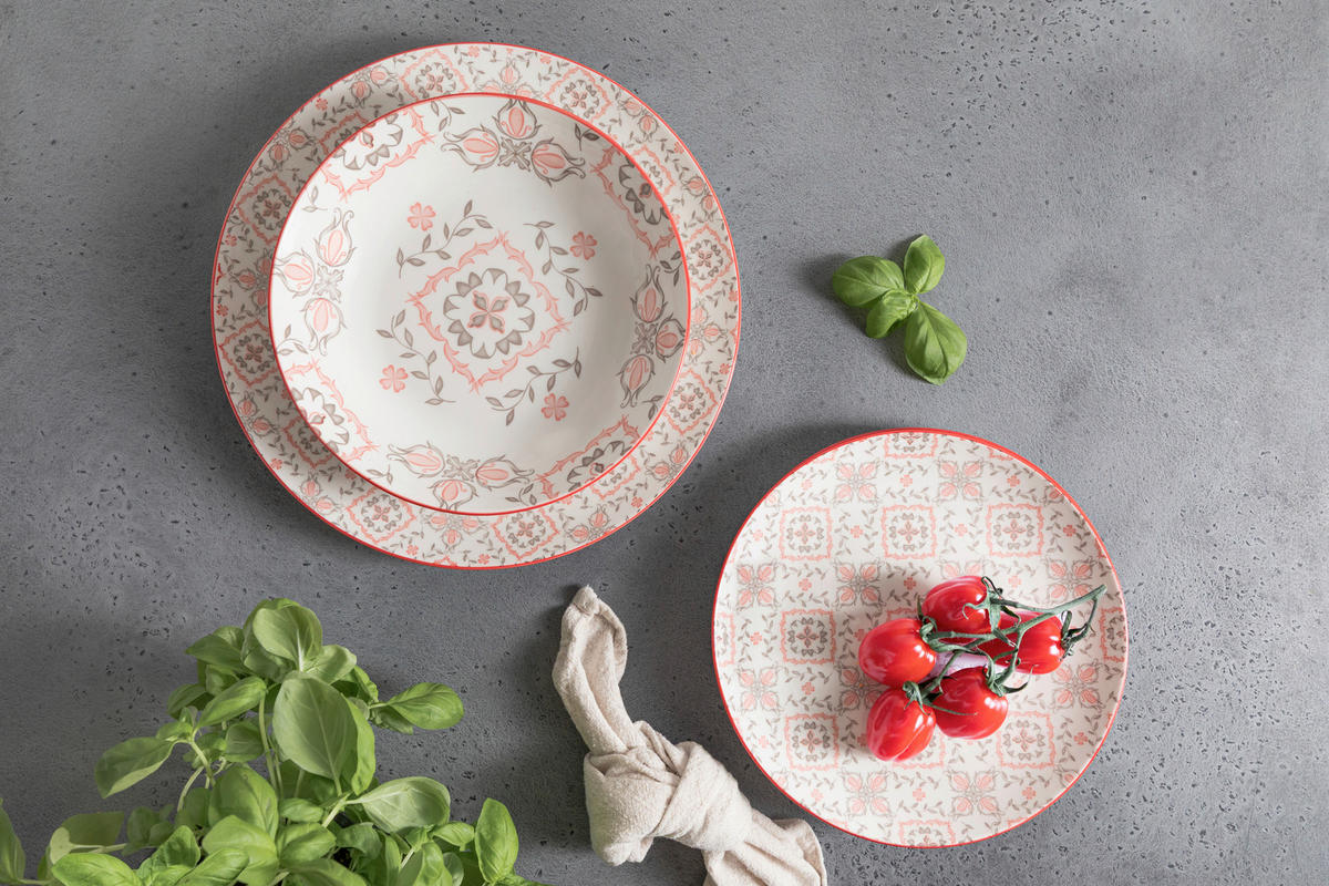 TELLERSET GRANADA 18-teilig  - Rot/Rosa, Basics, Keramik - Mäser