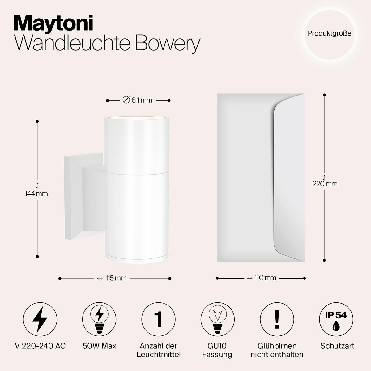 WANDLEUCHTE Bowery 6.4/14.4 cm  - Weiß, Design, Metall (6.4/14.4cm) - MAYTONI