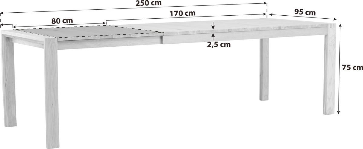 ESSTISCH Eiche teilmassiv rechteckig Eichefarben  - Eichefarben, Design, Holz (170/95/75cm) - Livetastic