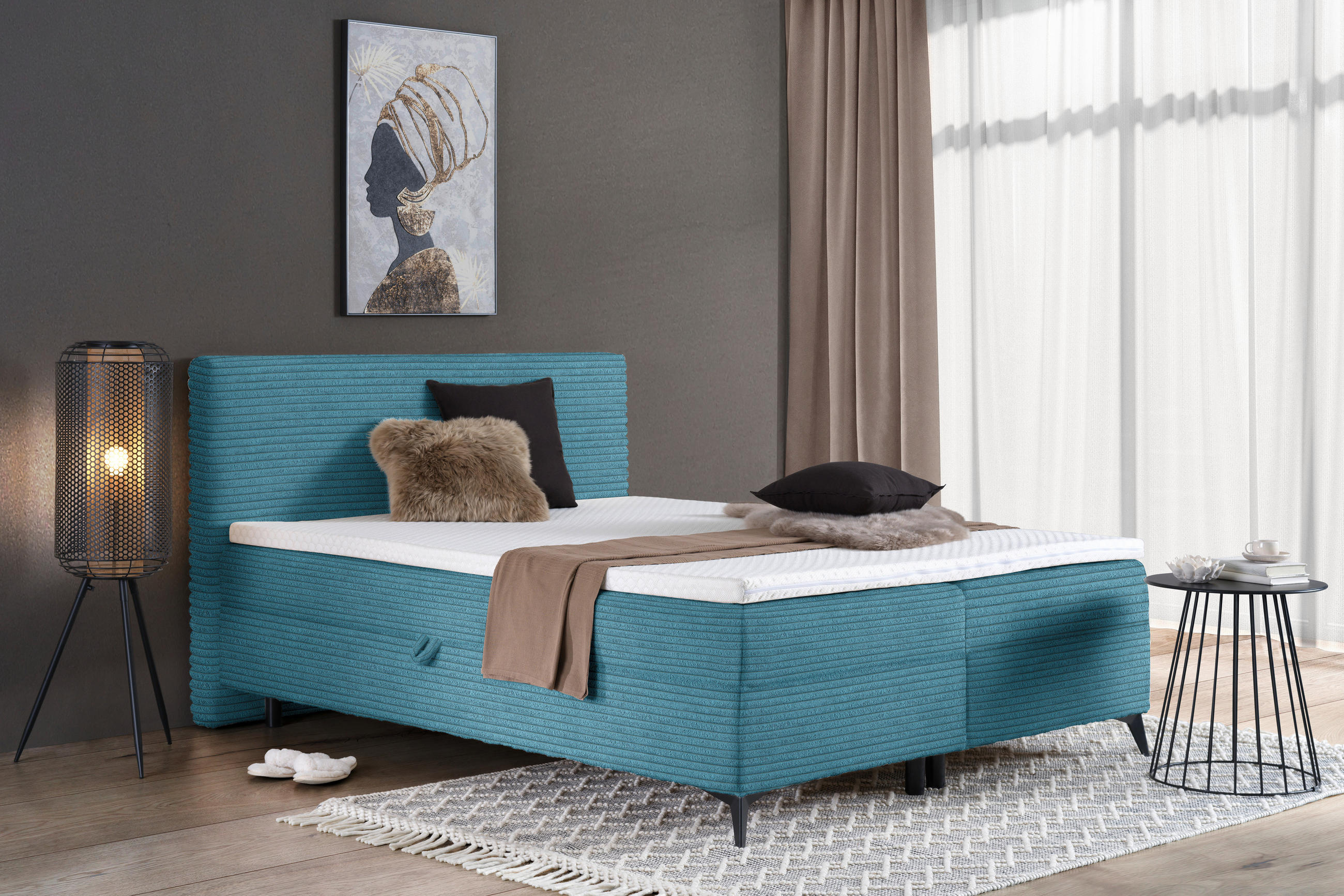 BOXBETT 180/200 cm  in Hellblau  - Schwarz/Hellblau, Design, Holz/Holzwerkstoff (180/200cm) - Xora
