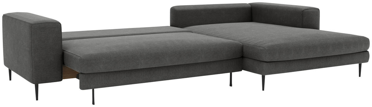 ECKSCHLAFSOFA in Struktur Dunkelgrau  - Dunkelgrau/Schwarz, Modern, Textil/Metall (315/170cm) - Trendmanufaktur