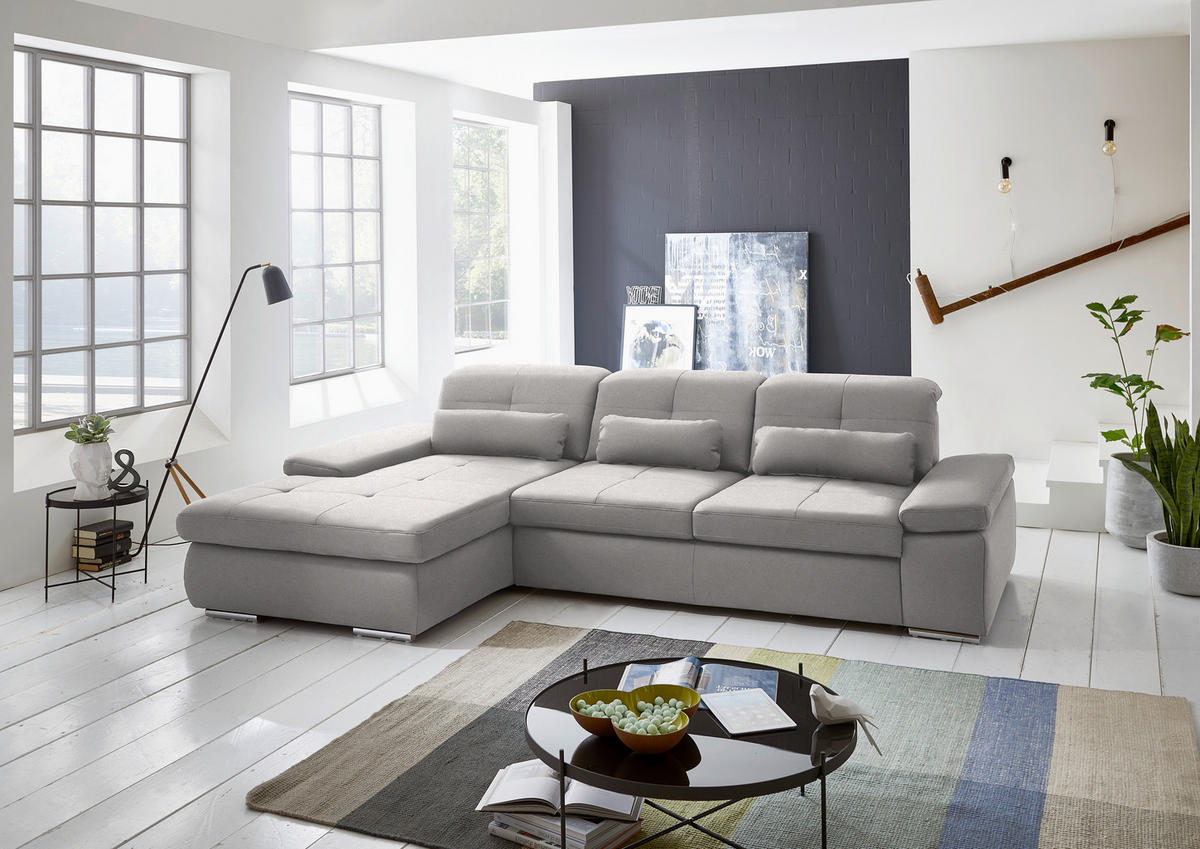 ECKSOFA Flachgewebe Silberfarben  - Chromfarben/Silberfarben, Design, Textil (195/309cm) - Beldomo Style