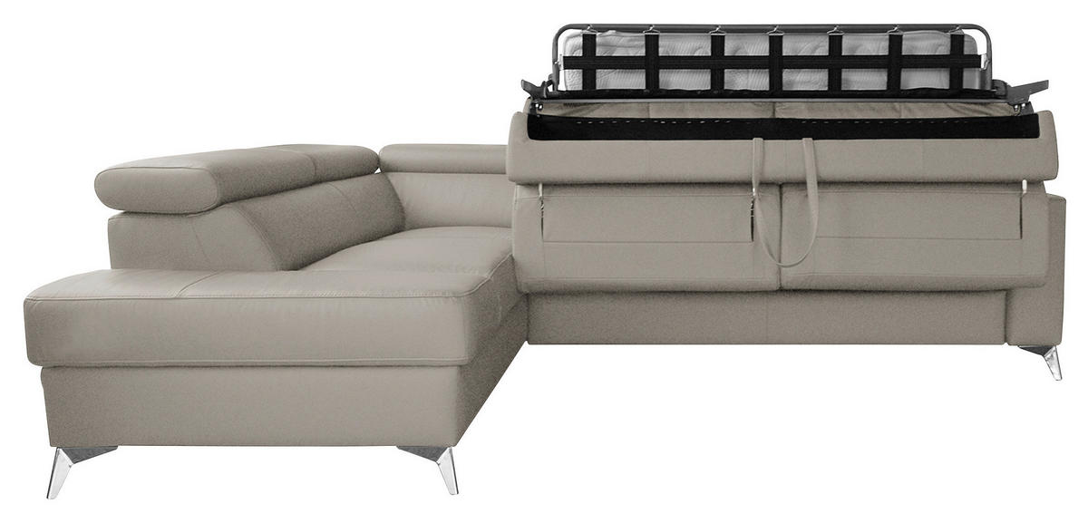 ECKSOFA MONDO Hellgrau Echtleder Lederlook  - Chromfarben/Hellgrau, Design, Leder/Textil (208/286cm) - Livetastic