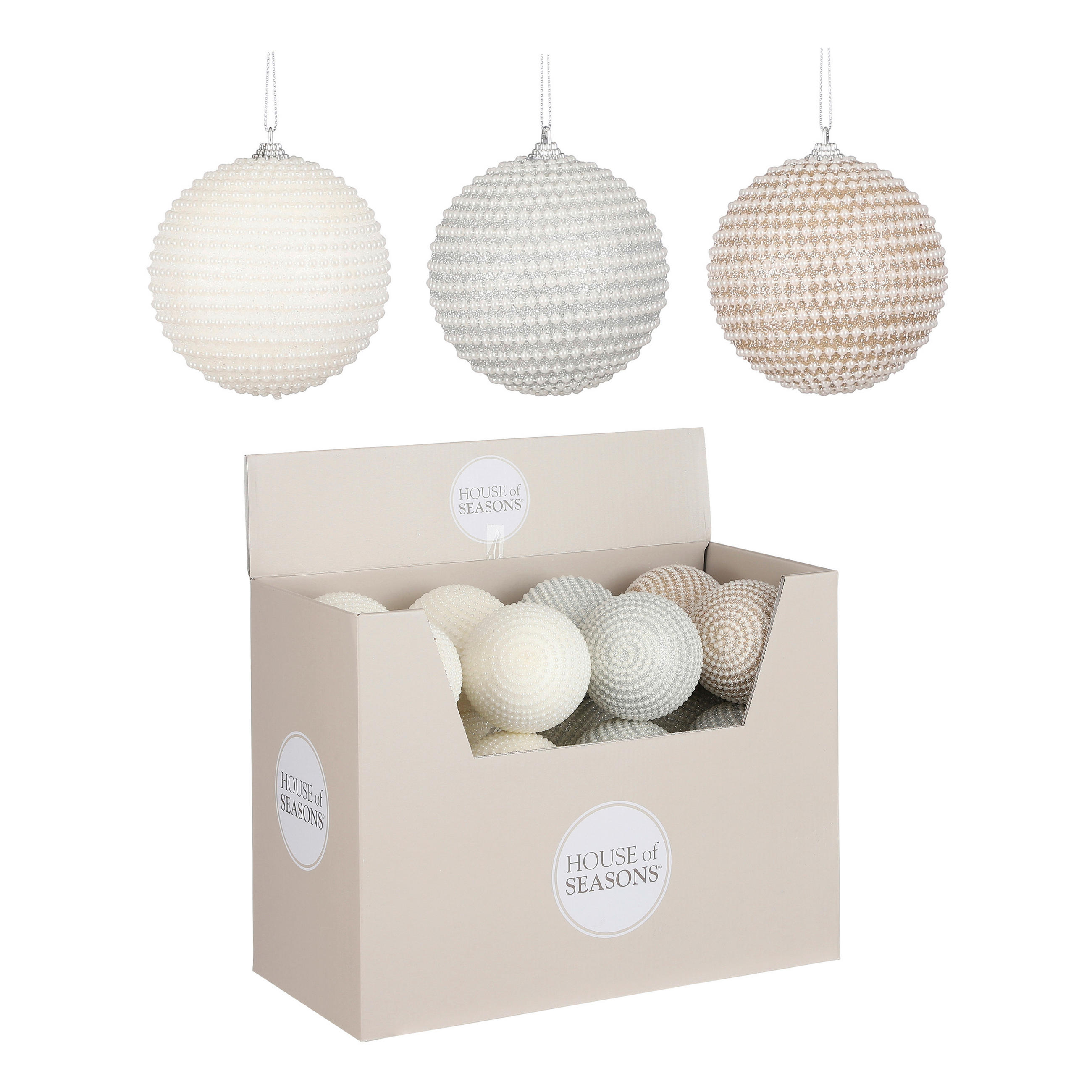 KUGLA ZA JELKU - šampanjac/bela, Osnovno, plastika (10/10cm) - X-Mas