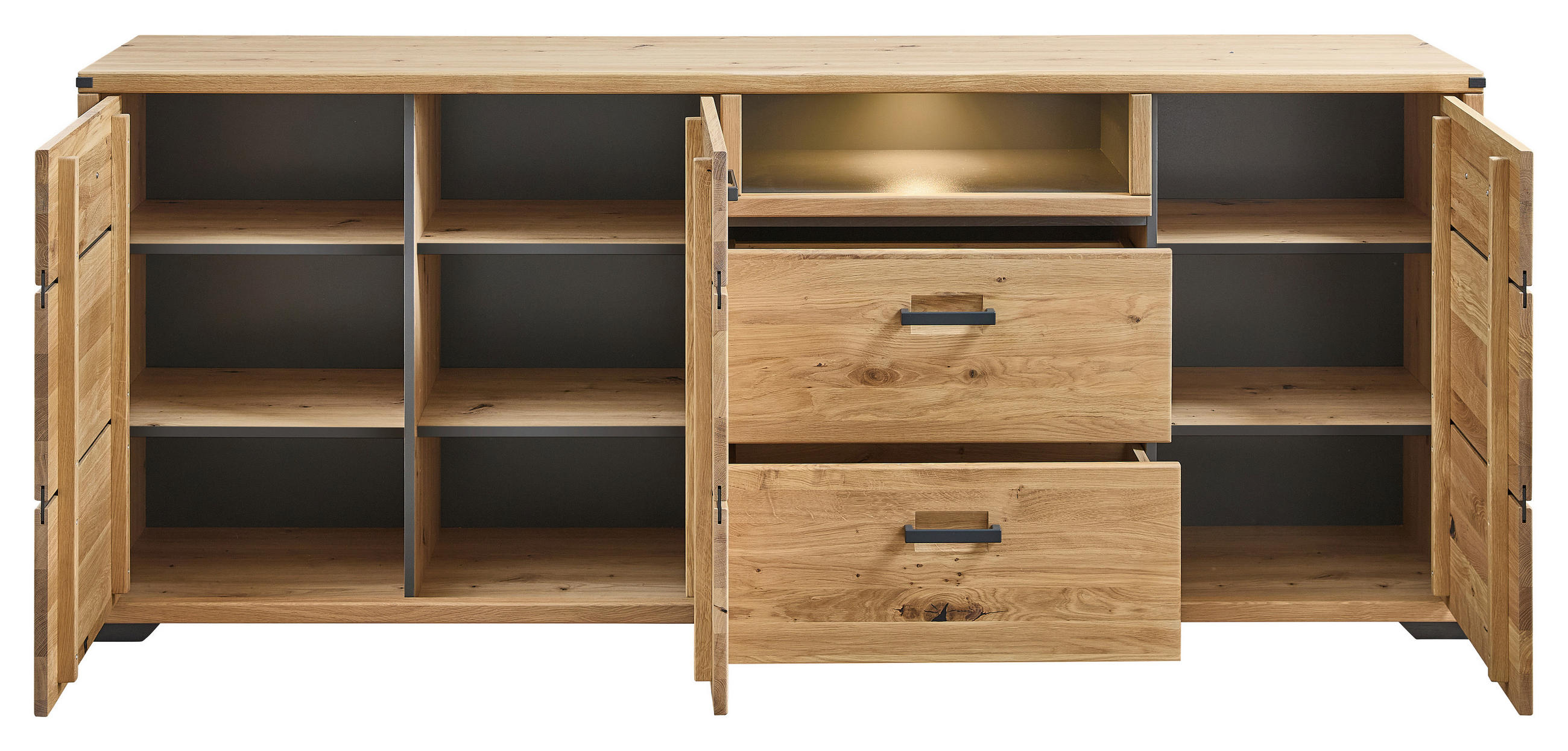 SIDEBOARD Baku  in 219/90/43 cm  - Graphitfarben/Eiche Artisan, Design, Holzwerkstoff/Metall (219/90/43cm) - Livetastic