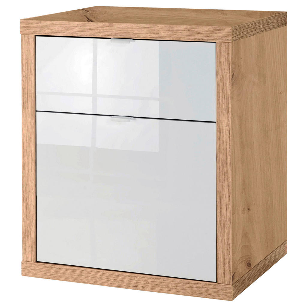 Thumbnail - Carryhome Rollcontainer, Eiche Artisan, Weiß Hochglanz, Metall, 2 Schubladen, 52x65x44 cm, ISO 9001, Fsc, Beimöbel erhäl...