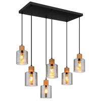 HÄNGELEUCHTE 67/33/120 cm    - Dunkelbraun/Schwarz, Natur, Glas/Holz (67/33/120cm) - Globo