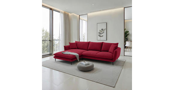 ECKSOFA  in Webstoff Dunkelrot  196/304 cm  - Schwarz/Dunkelrot, KONVENTIONELL, Textil/Metall (196/304cm) - Hom`in