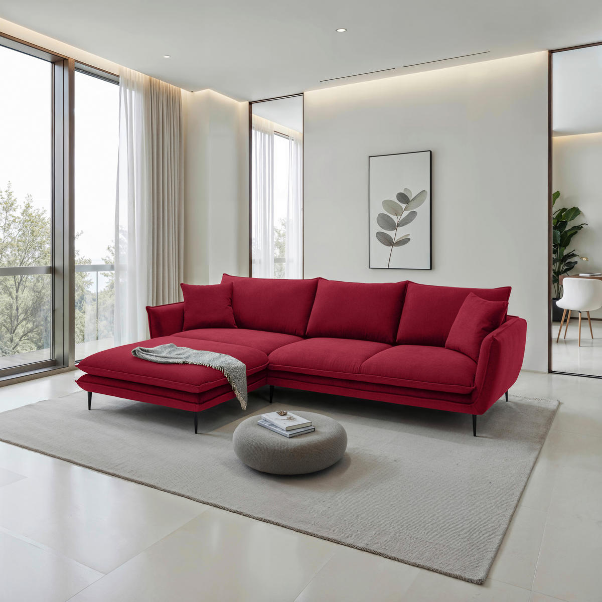 ECKSOFA Dunkelrot Webstoff  - Schwarz/Dunkelrot, KONVENTIONELL, Textil/Metall (196/304cm) - Hom`in