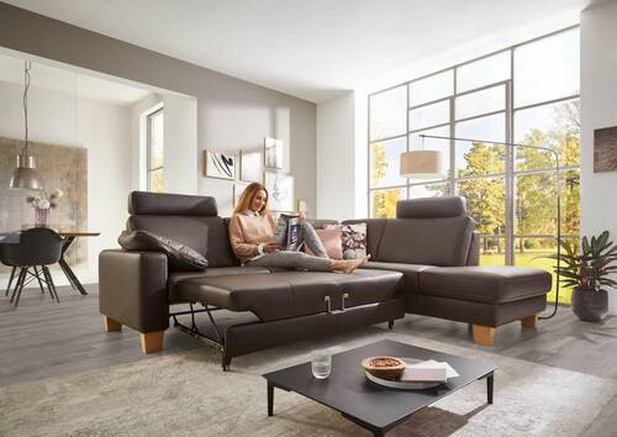 ECKSOFA in Echtleder Dunkelbraun  - Eiche Bianco/Dunkelbraun, Konventionell, Leder/Holz (235/259cm) - Valdera