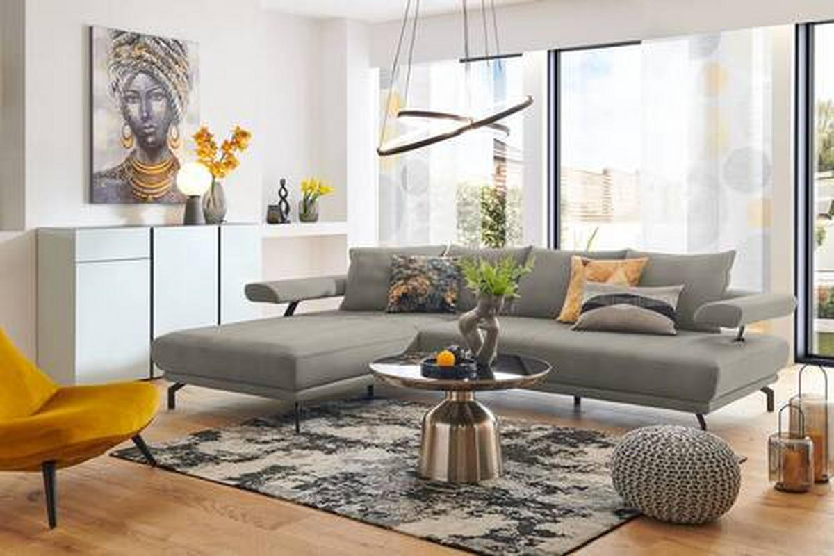ECKSOFA in Mikrofaser Silberfarben  - Silberfarben/Schwarz, Design, Textil/Metall (224/305cm) - Dieter Knoll