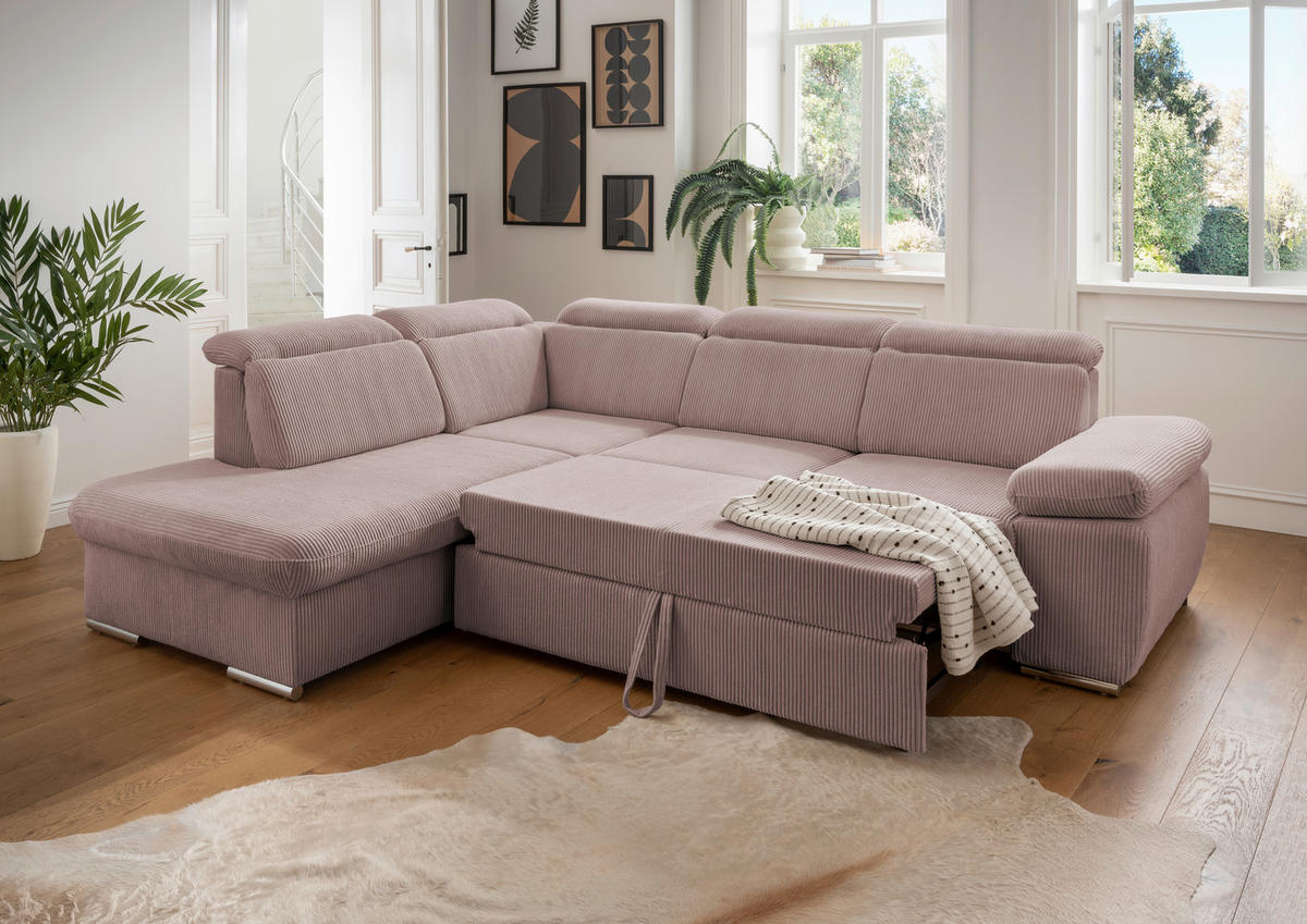 ECKSOFA in Cord Rosa  - Chromfarben/Rosa, Design, Textil/Metall (228/283cm) - Livetastic
