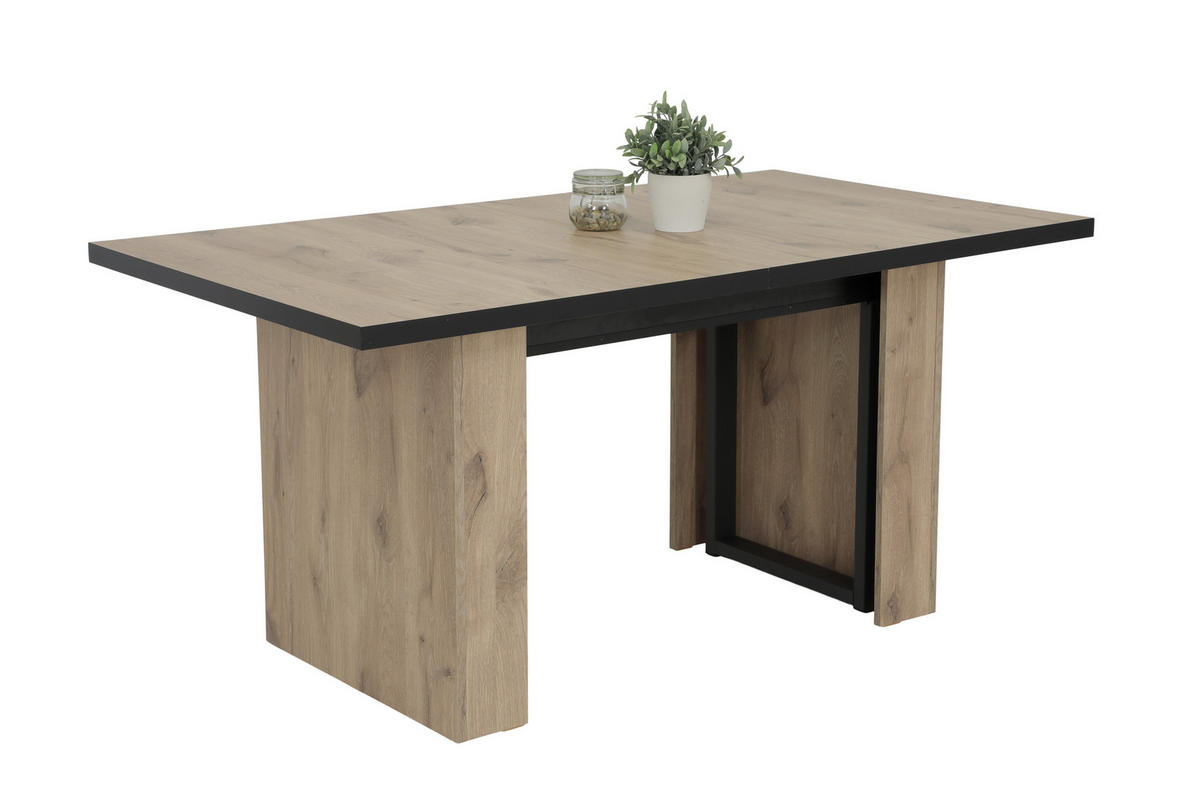 ESSTISCH 90/160-320/76 cm Nachbildung  Metall, Holzwerkstoff ausziehbar rechteckig Schwarz, Eichefarben  - Eichefarben/Schwarz, MODERN, Holzwerkstoff/Metall (90/160-320/76cm) - P & B