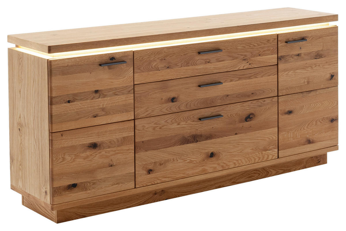 ŠIROKÁ KOMODA, dub, 180/84/44 cm - barvy dubu/černá, Natur, kov/dřevo (180/84/44cm) - Linea Natura