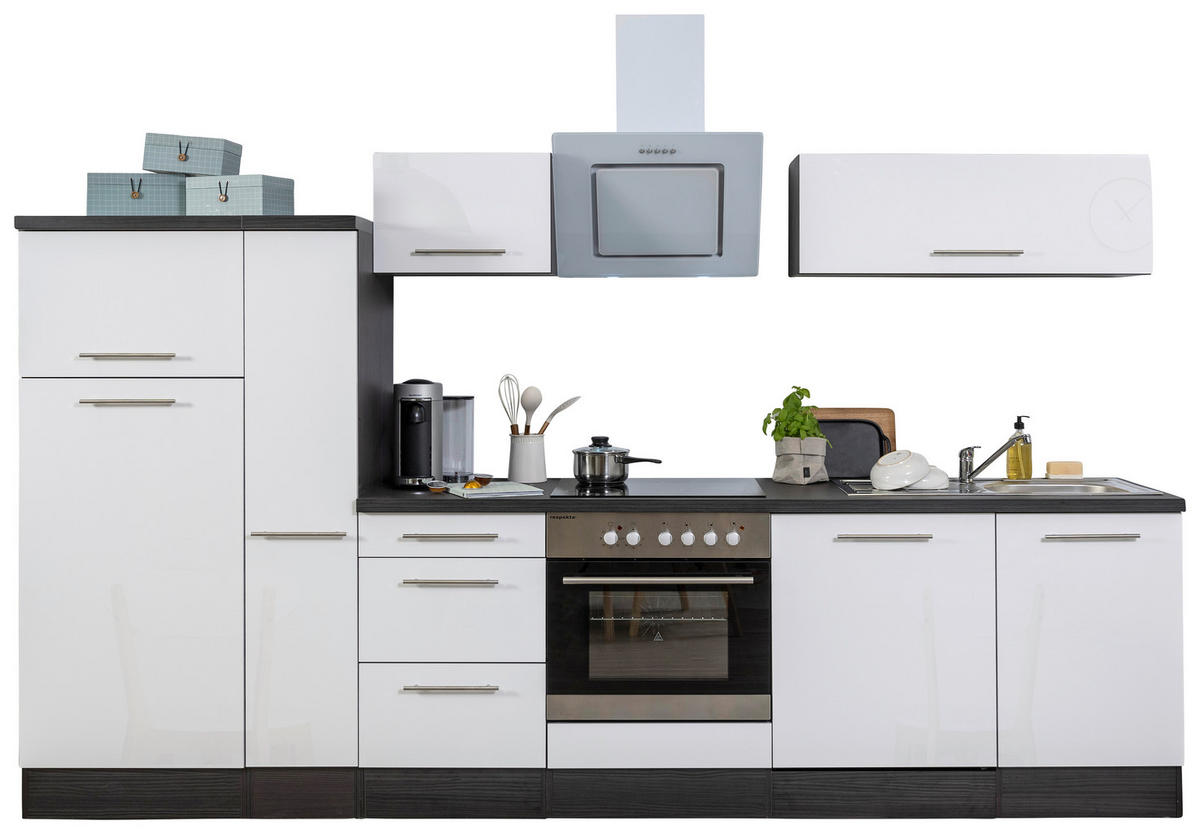 KÜCHENBLOCK 310 cm   in Weiss, Eichefarben  - Weiss/Edelstahlfarben, Basics, Holzwerkstoff/Metall (310cm) - Respekta