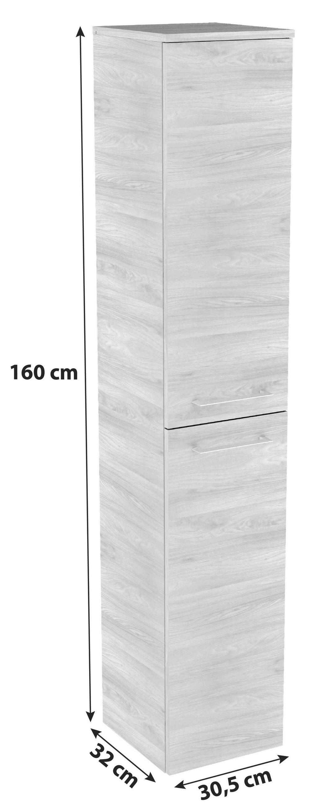 HOCHSCHRANK 30,5/160,5/32 cm  - Chromfarben/Eschefarben, MODERN, Glas/Holzwerkstoff (30,5/160,5/32cm) - MID.YOU