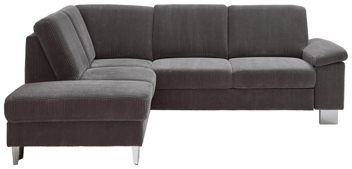 ECKSOFA in Cord Anthrazit  - Edelstahlfarben/Anthrazit, Konventionell, Textil/Metall (200/248cm) - Beldomo System