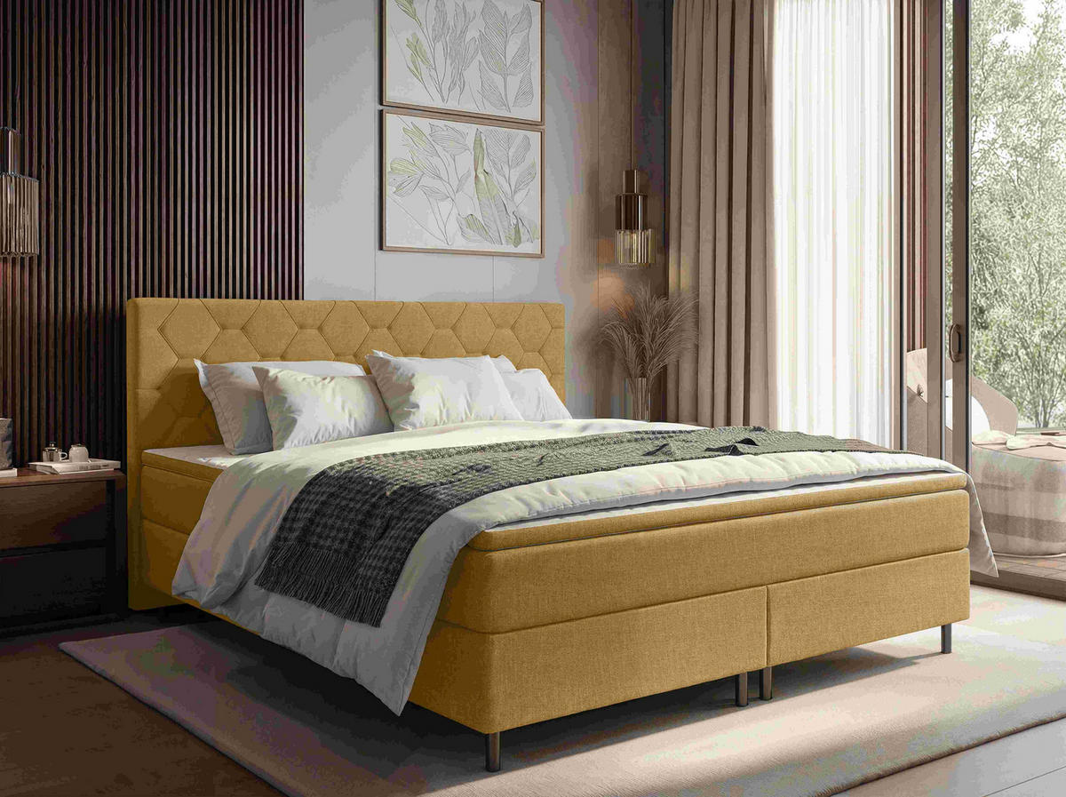 BOXSPRINGBETT 160/200 cm  in Currygelb  - Currygelb/Schwarz, KONVENTIONELL, Textil/Metall (160/200cm) - Chameo