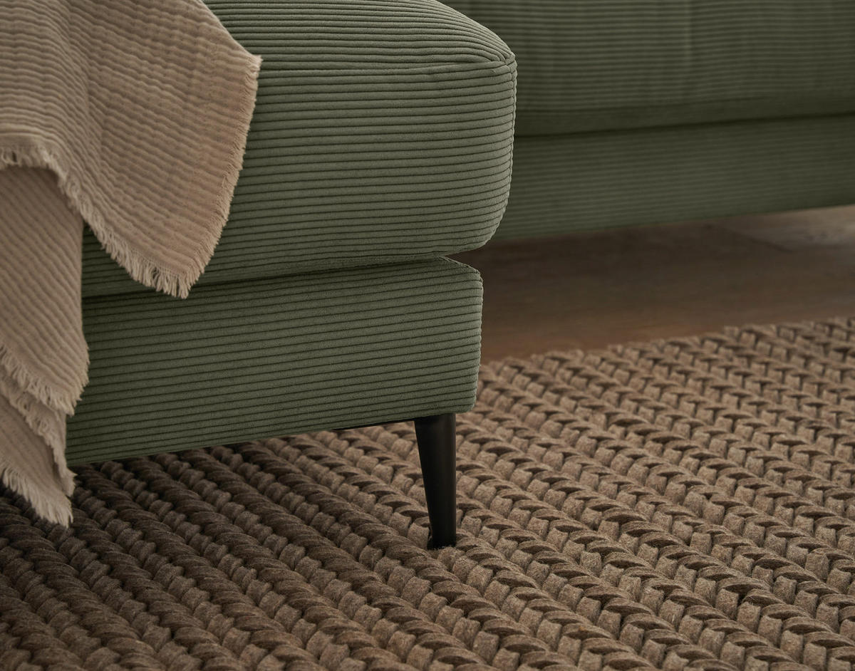 ECKSOFA in Feincord Olivgrün  - Schwarz/Olivgrün, Design, Textil/Metall (293/207cm) - Dieter Knoll