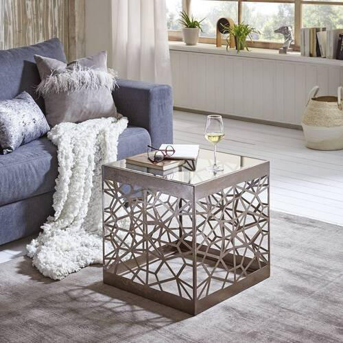 BEISTELLTISCH in Metall, Glas 50/50/50 cm  - Bronzefarben, Design, Glas/Metall (50/50/50cm)