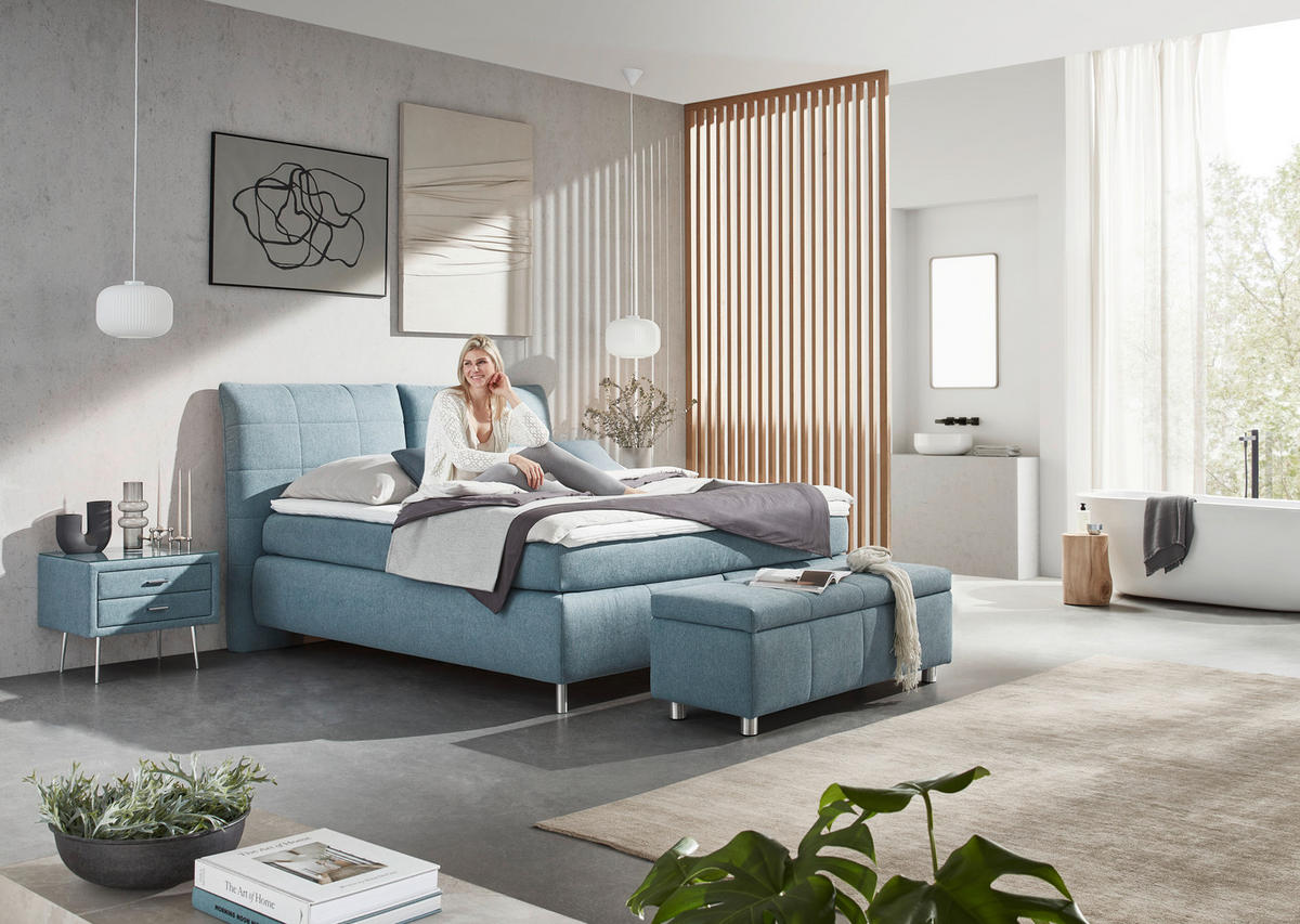 BOXSPRINGBETT 160/200 cm  in Hellblau  - Alufarben/Hellblau, KONVENTIONELL, Textil (160/200cm) - Dieter Knoll