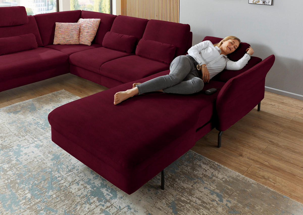 WOHNLANDSCHAFT in Velours Rot, Beere  - Beere/Rot, Design, Textil/Metall (220/335/179cm) - Beldomo System