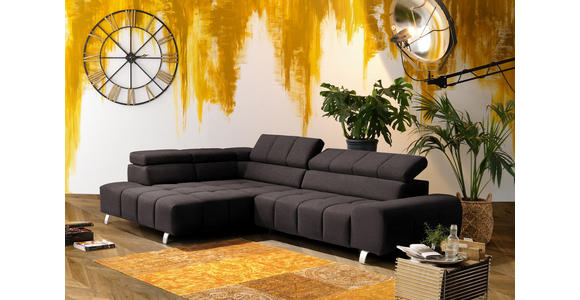 ECKSOFA Dunkelbraun Velours  - Dunkelgrau/Dunkelbraun, Design, Textil/Metall (201/295cm) - Hom`in