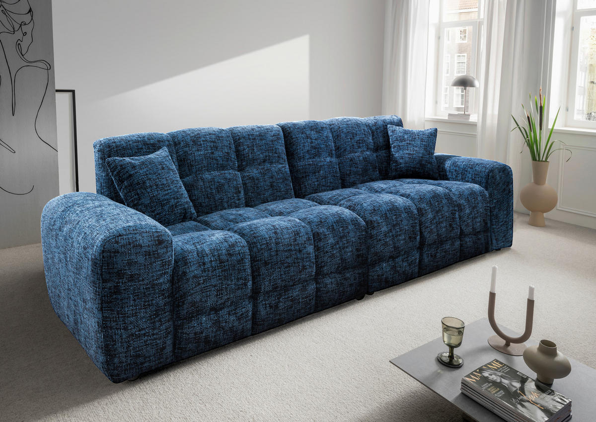 VIERSITZER-SOFA in Struktur Blau  - Blau/Schwarz, MODERN, Kunststoff/Textil (300/87/120cm) - Livetastic