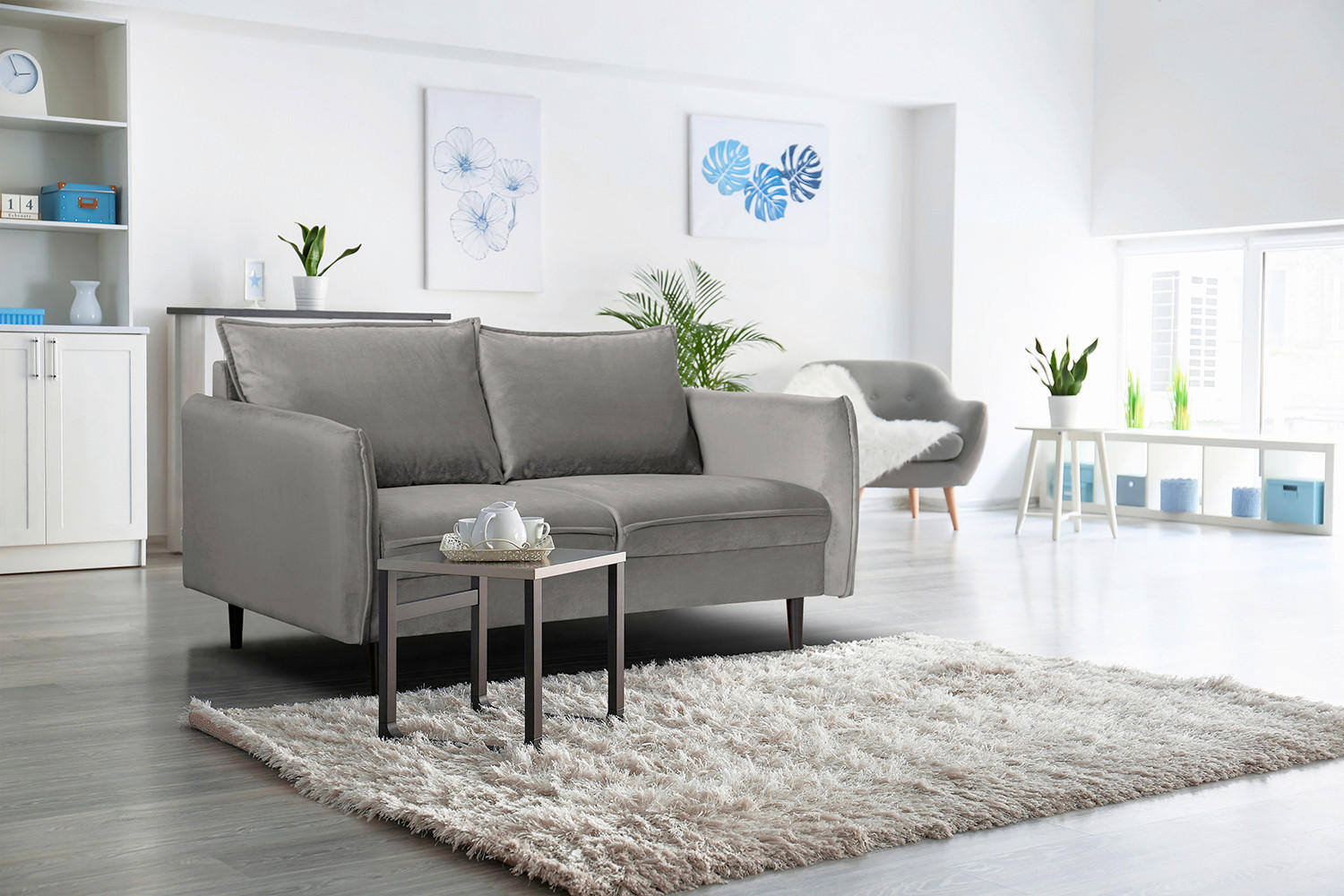 2-SITZER-SOFA JULI Samt Grau  - Schwarz/Grau, Design, Holz/Textil (138/86/100cm) - P & B