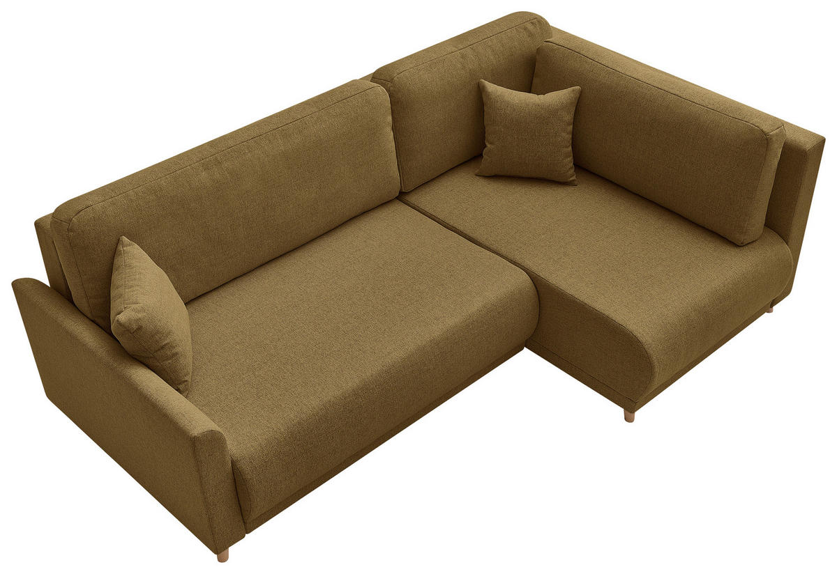ECKSOFA MILOS Braun Flachgewebe, Struktur Rückenkissen, Bettkasten, Schlaffunktion, Rücken echt  - Naturfarben/Braun, Design, Textil (224/148cm) - P & B