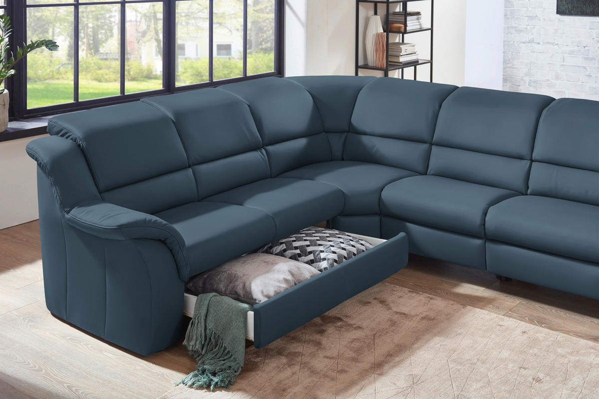 ECKSOFA  in Echtleder Blau  260/324 cm  - Blau/Schwarz, KONVENTIONELL, Leder/Kunststoff (260/324cm) - Cantus