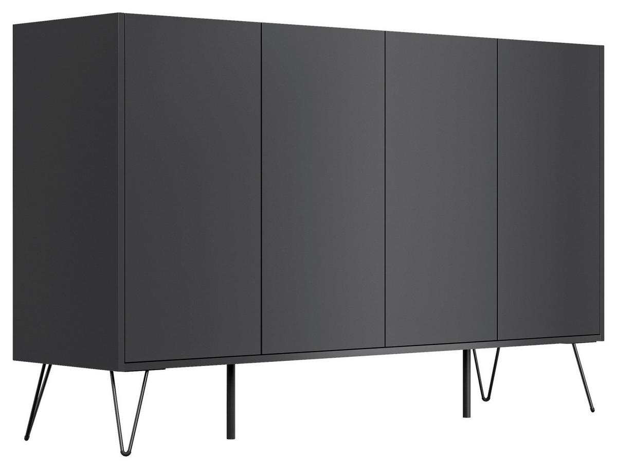 SIDEBOARD Posseik Industrial 155/93,6/42 cm  - Eichefarben/Graphitfarben, Design, Holzwerkstoff/Metall (155/93,6/42cm) - P & B