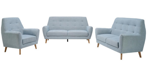 3-SITZER-SOFA in Webstoff Blau  - Blau/Eichefarben, Design, Holz/Kunststoff (200/105/84cm) - Carryhome