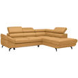 ECKSOFA Senfgelb Echtleder  - Senfgelb/Schwarz, Design, Leder/Metall (270/220cm) - Novel