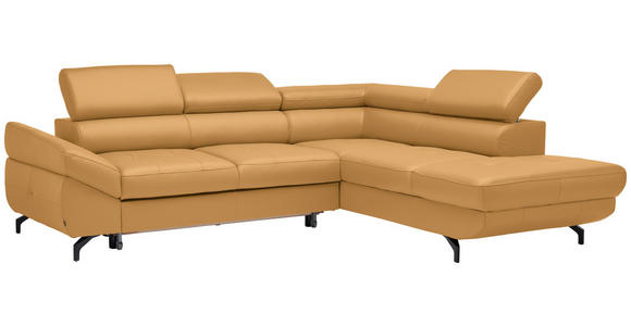 ECKSOFA Senfgelb Echtleder - Senfgelb/Schwarz, Design, Leder/Metall (270/220cm) - Novel