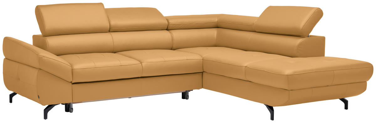 ECKSOFA in Echtleder Senfgelb  - Senfgelb/Schwarz, Design, Leder/Metall (270/220cm) - Novel