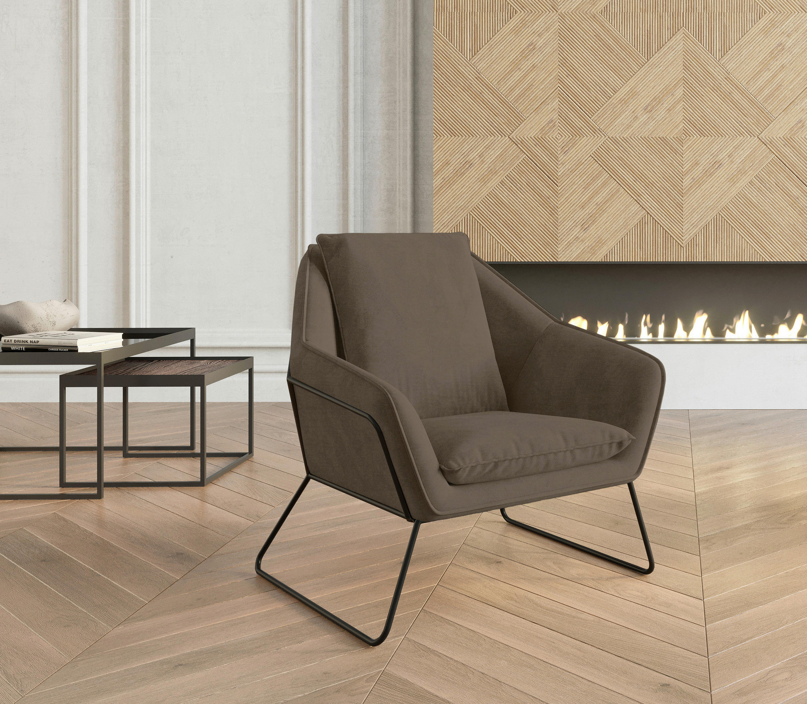 SESSEL in Flachgewebe Braun  - Schwarz/Braun, Design, Textil/Metall (78/85/85cm) - Livetastic