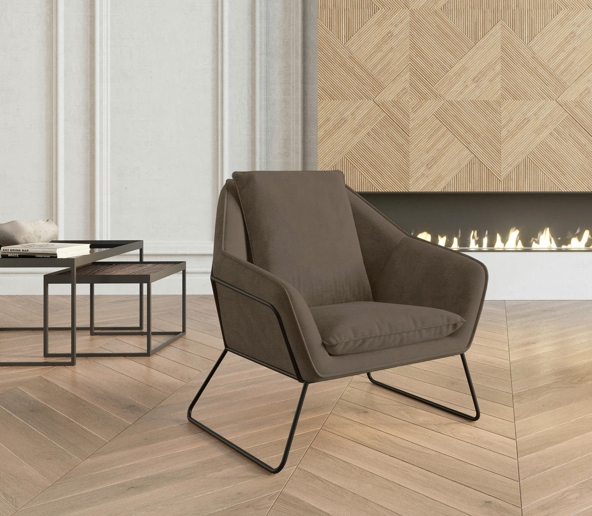 SESSEL in Flachgewebe Braun  - Schwarz/Braun, Design, Textil/Metall (78/85/85cm) - Livetastic