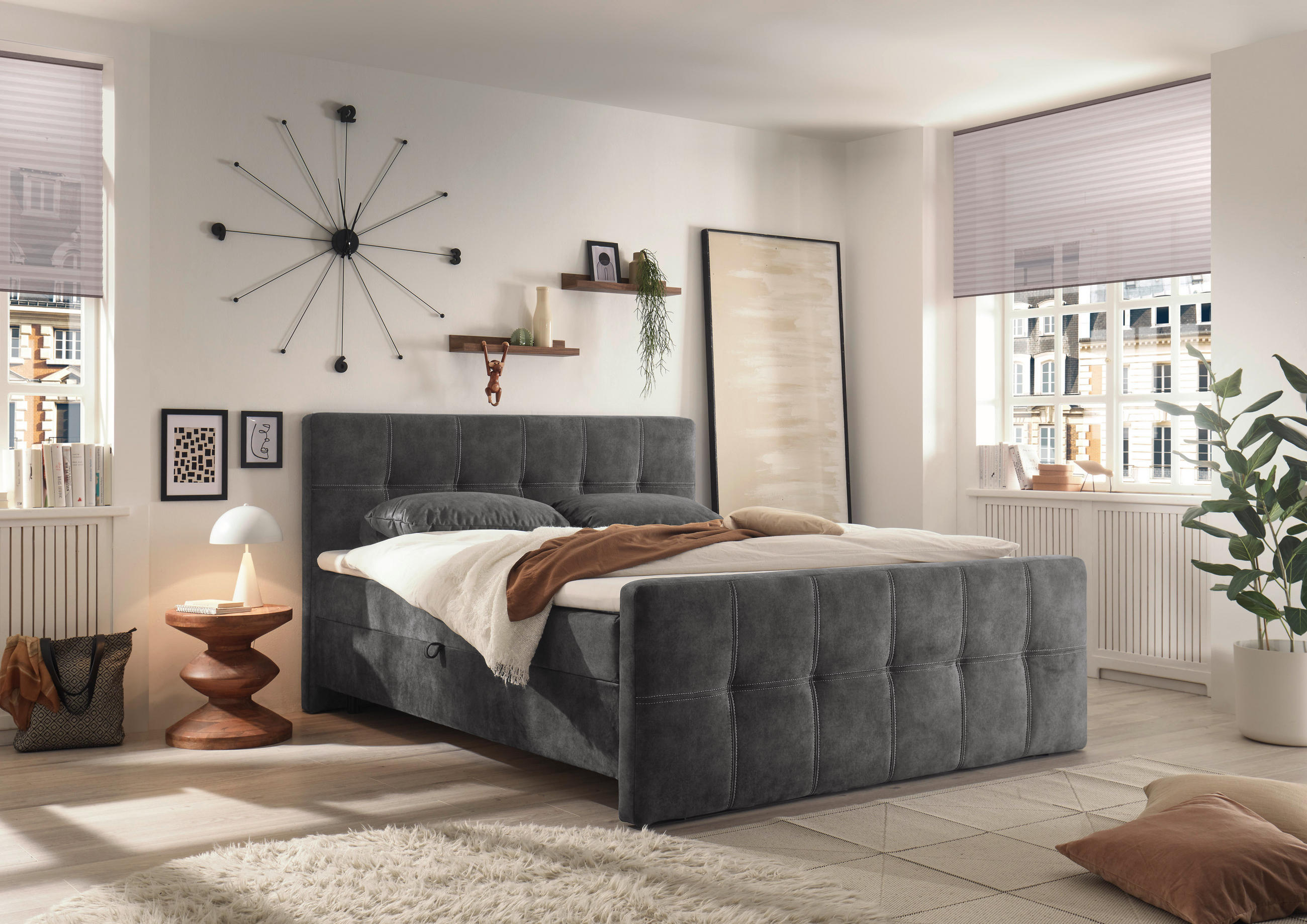 BOXBETT 160/200 cm  in Anthrazit  - Anthrazit/Schwarz, MODERN, Holzwerkstoff/Kunststoff (160/200cm) - MID.YOU