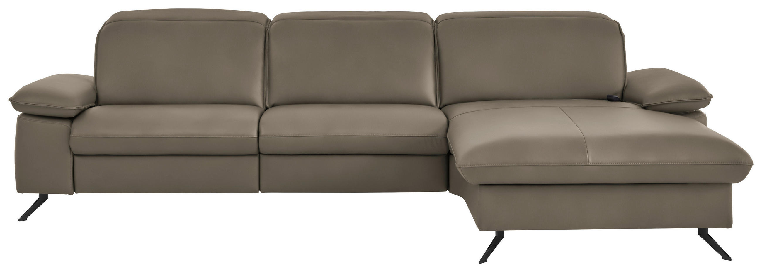 ECKSOFA 307/169 cm Beldomo premium in Echtleder Greige Kopfteilverstellung  307/169 cm  - Greige/Schwarz, Design, Leder/Metall (307/169cm) - Beldomo Premium