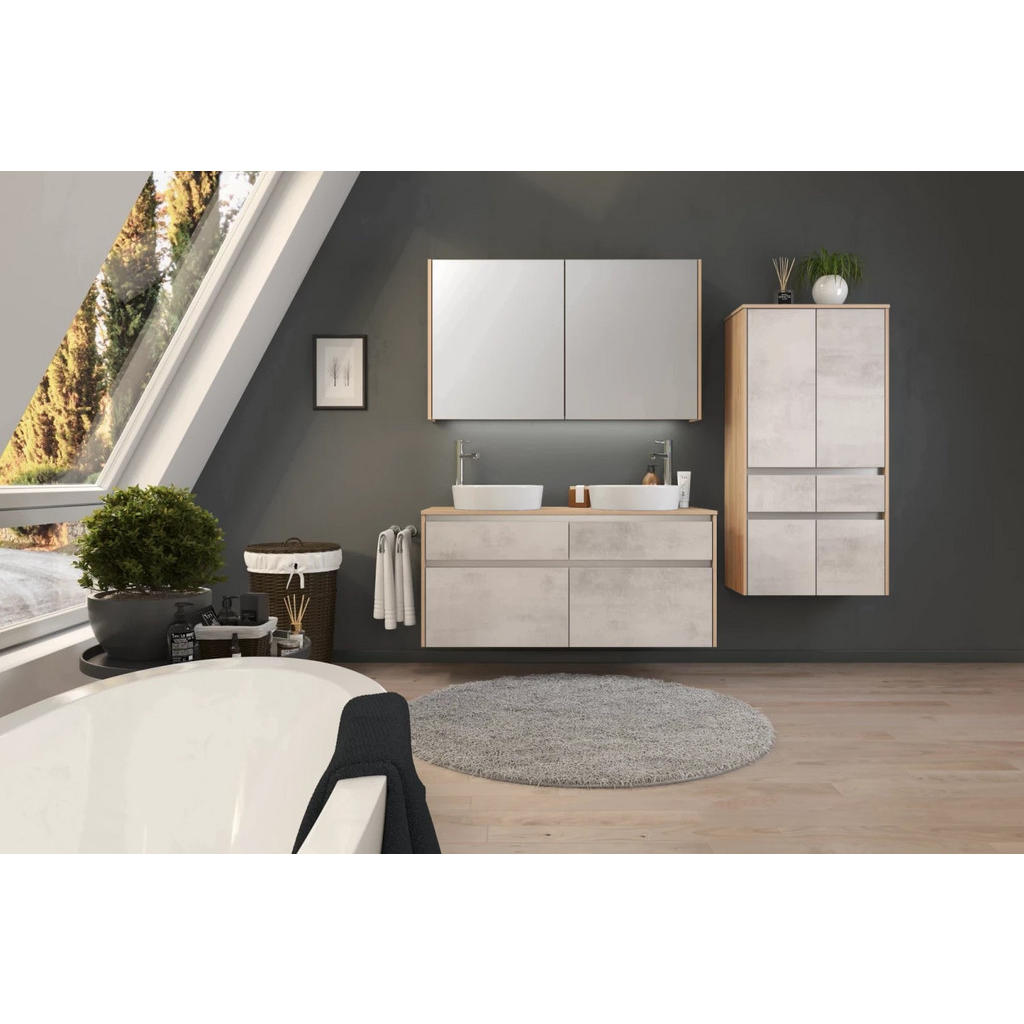 Badmöbel-Set 3-Tlg. Riga B: Ca 202 cm Eiche Dekor/Hellgrau
