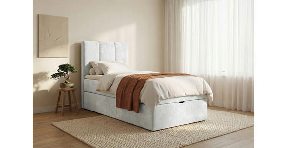 BOXBETT 70/200 cm,  in Creme, Matratze, gepolstertes Kopfteil, Bettkasten, Topper, H3 = fest  - Creme/Schwarz, Design, Holzwerkstoff/Kunststoff (70/200cm) - Esposa