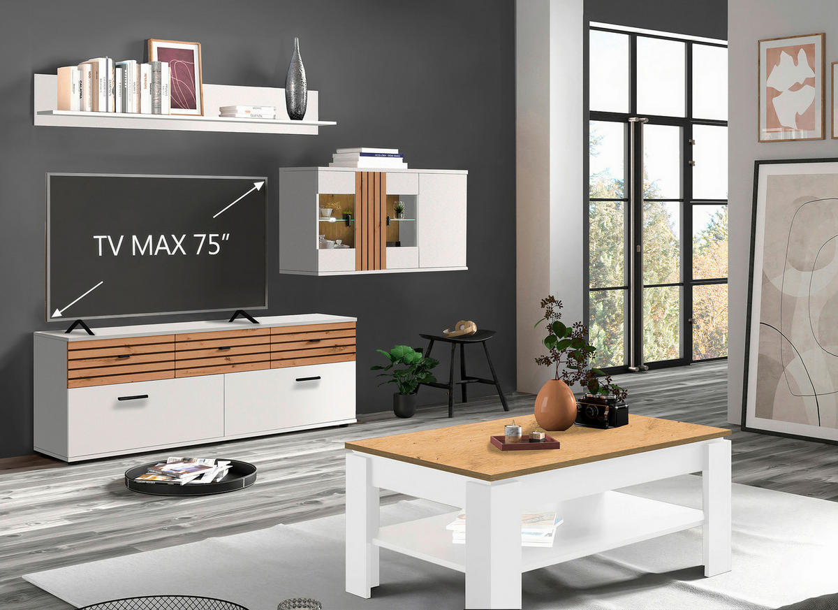 ANSAMBLU MOBILIER CAMERA DE Z in alb, stejar Artisan  - alb/stejar Artisan, Design, plastic/sticlă (253/175/38cm) - Livetastic